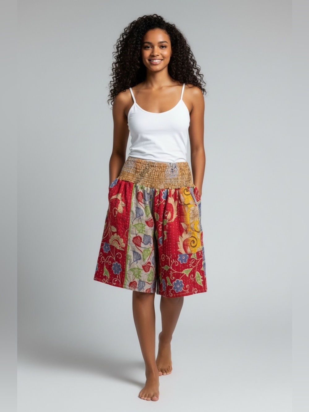 KANTHA Shorts 12-17”waist🌸 19” Rise🌸 4”Inseam wearable Art Boho Lightweight